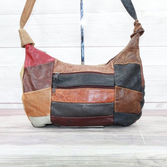 *Womens Multicolor Patchwork Leather Zip Top Hobo Purse Handbag Shoulder Bag - Picture 2 of 8